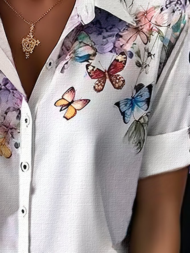 Schmetterling Weit Hemdkragen Lässig Bluse