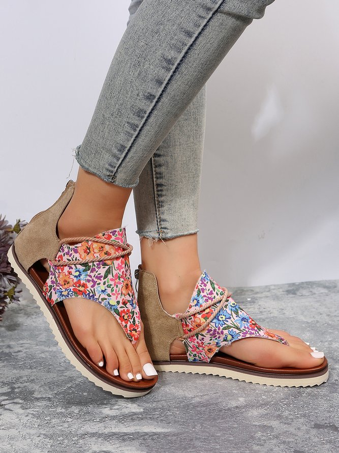 Blumenmuster Postleitzahl Zurück Schnürung Sommer Zehentrenner-Sandalen