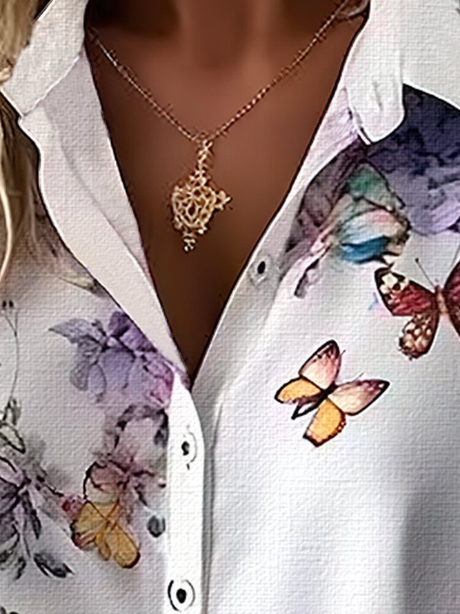 Schmetterling Weit Hemdkragen Lässig Bluse