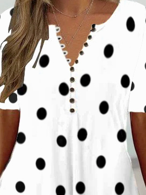 Polka Dots Lässig V-Ausschnitt Weit Bluse