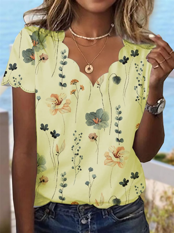 Lässige V-Ausschnitt Bluse Freizeitbluse mit Blumenprint