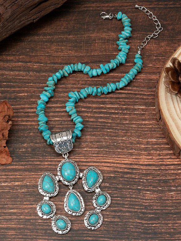 Ethnisch Türkis Perlen Pendant Halskette Bohemien Lässig Damen Schmuck