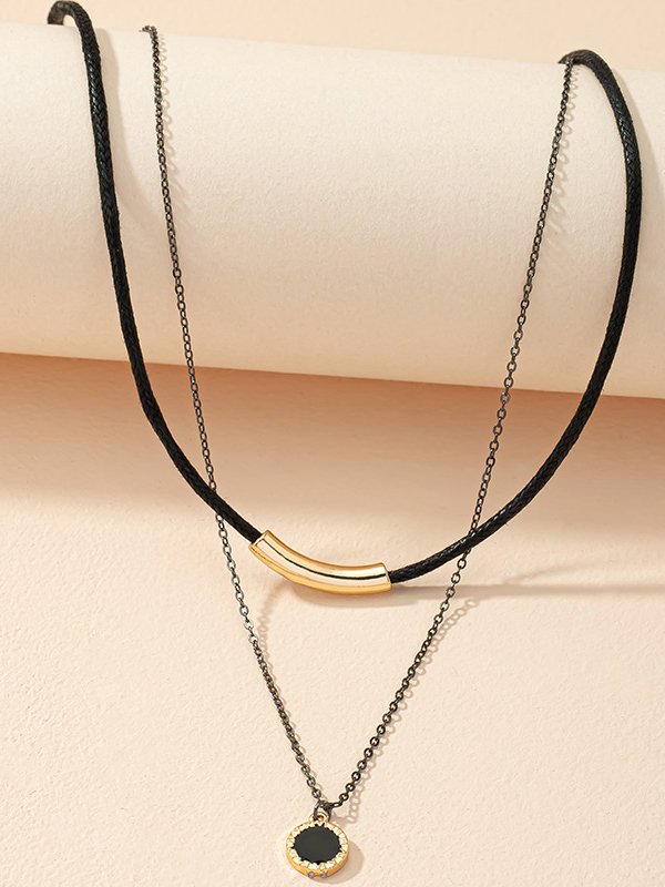 Lässig Leder Schwarz Kristall Multilayer Halskette Retro Damen Schmuck