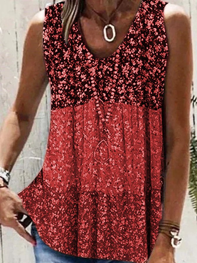 Geblümt Weit Lässig Rundhals Tanktop Oberteile