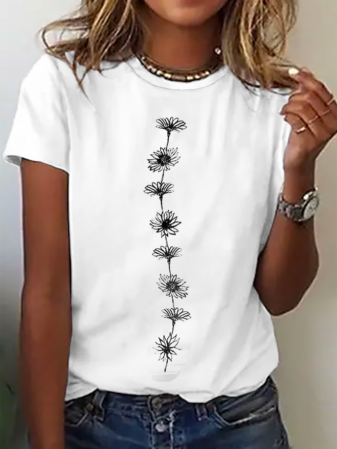 Lässig Kurzarm Rundhals Geblümt T-Shirt