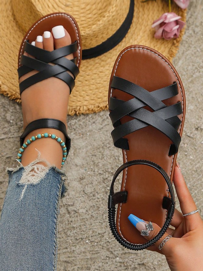 Retro Geflochten Unifarben Slip On Strand Pantolette