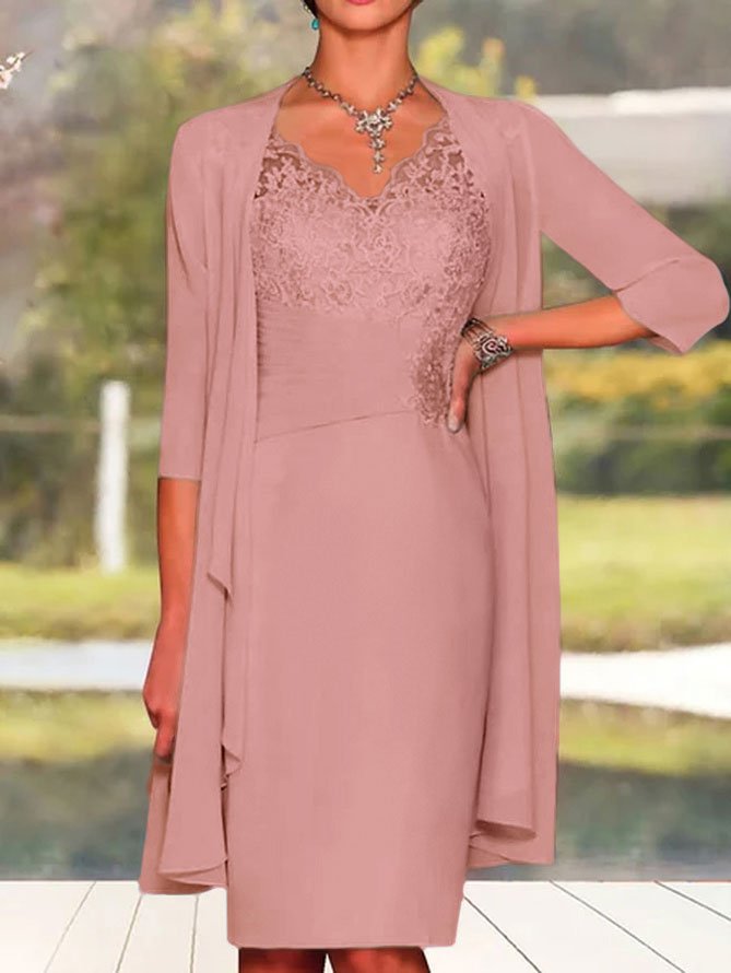 Elegant Unifarben Spitzennähte Tanktop Gestrickt Kleid & Strickjacke Zweiteiliges Set