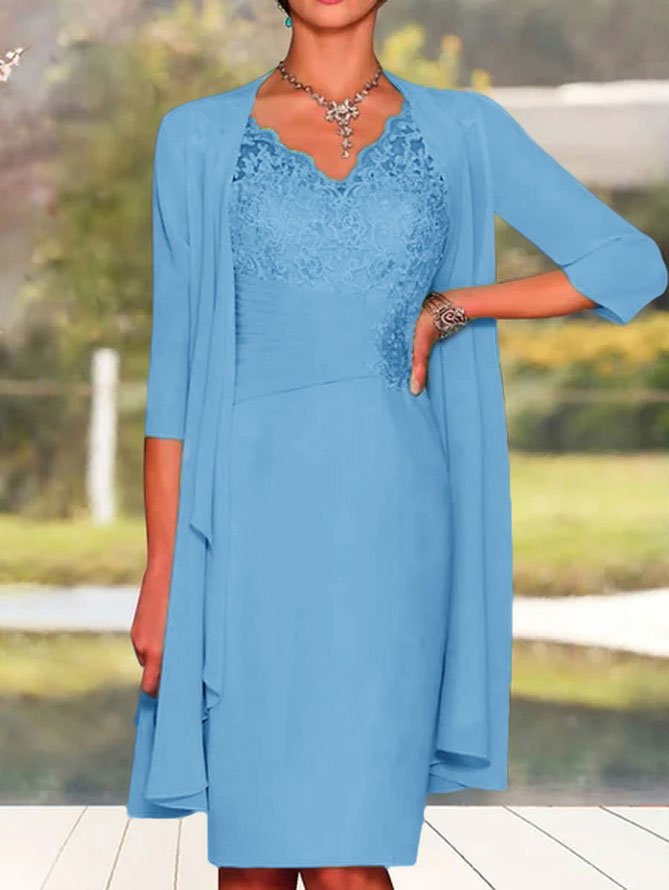 Elegant Unifarben Spitzennähte Tanktop Gestrickt Kleid & Strickjacke Zweiteiliges Set