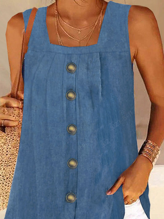 Unifarben Weit Lässig Denim Tanktop Oberteile