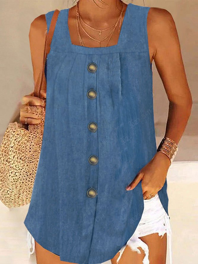 Unifarben Weit Lässig Denim Tanktop Oberteile