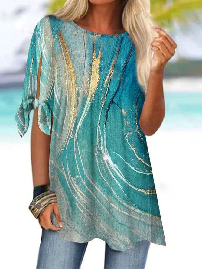 Rundhals zufällig Print Lässig Bluse