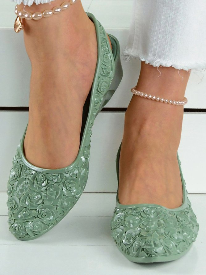Wasserdicht Geblümt Keilabsatz Slingback Flache Schuhe