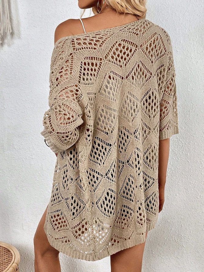 Lässig Wolle/Stricken Unifarben Strickjacke