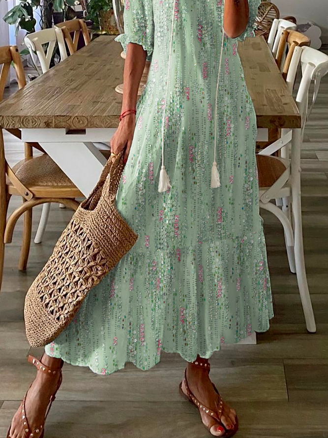 V-Ausschnitt Lässig Abstrakt Print Maxikleid