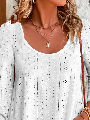 Jacquard Weit Lässig Rundhals Bluse