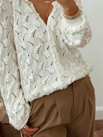 Unifarben Weit V-Ausschnitt Lässig Strickjacke