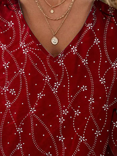 Geometrisch Samt Lässig Weit Tunika Bluse