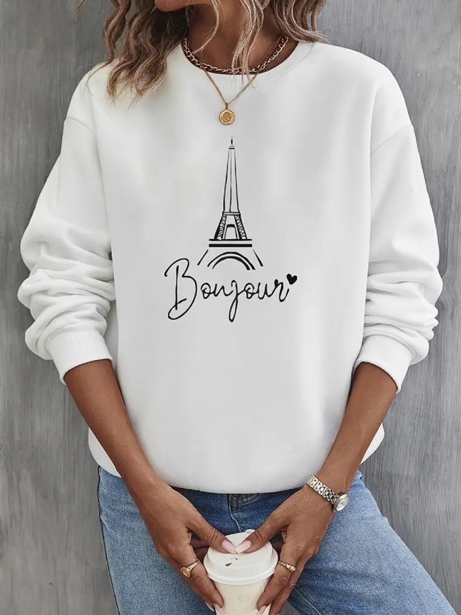 Basic Rundhals Lässig Sweatshirt Freizeit