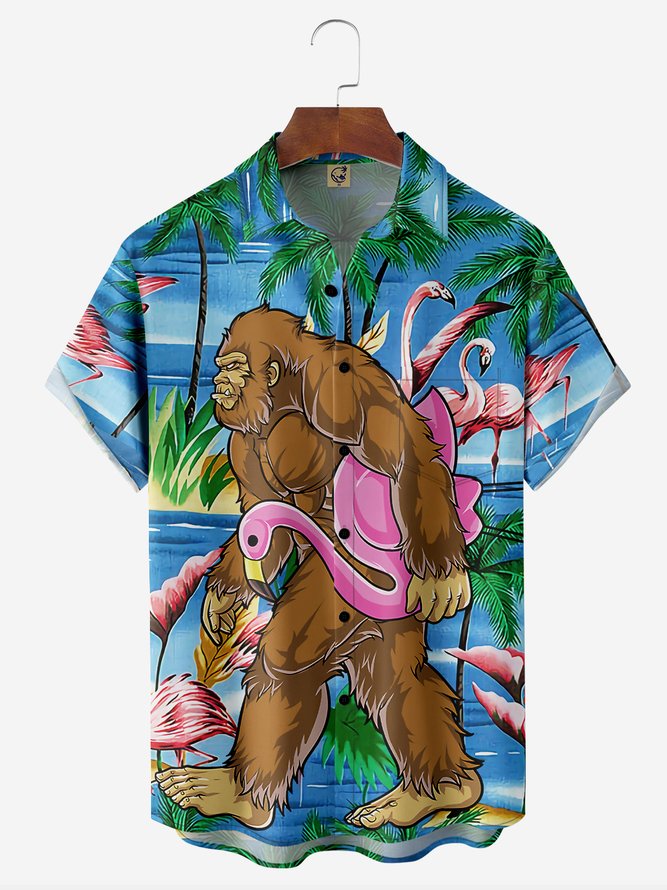 Herren Strand Sommer Urlaub Polyester Mikroelastizität Party Weit H-Linie Tasche Patchwork Aloha-Hemden