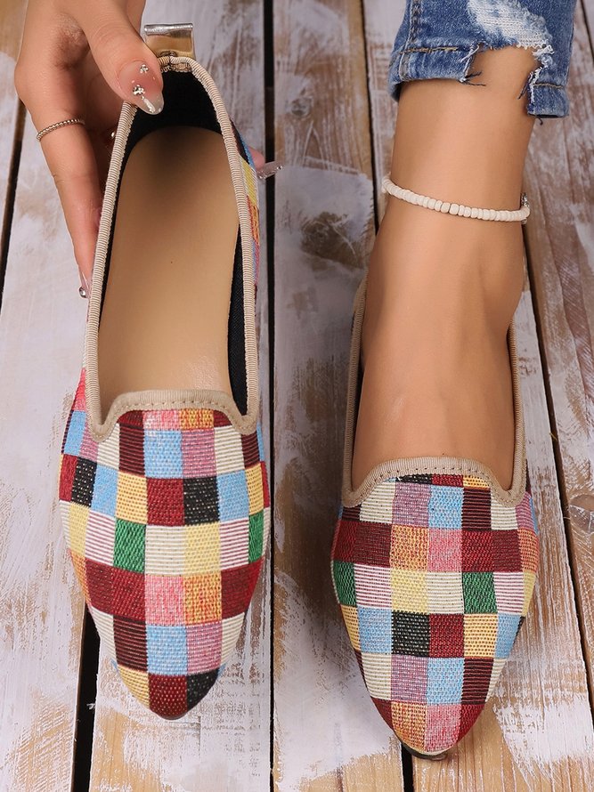 Multifarben Kariert Lässig Flach Slip On Schuhe