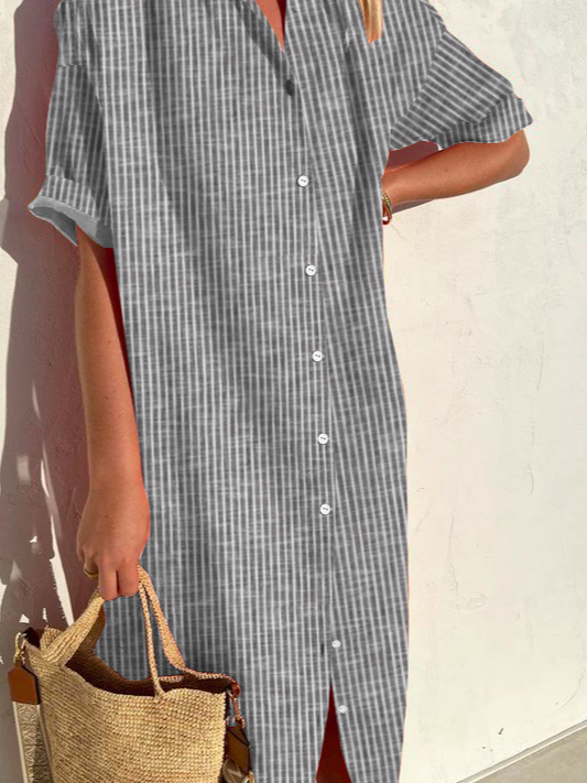 Weit Hemdkragen Lässig Farbblock Kleid