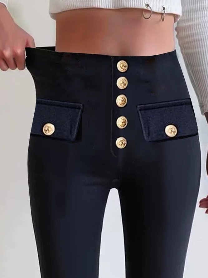 Unifarben Jersey Lässig Schnalle Legging