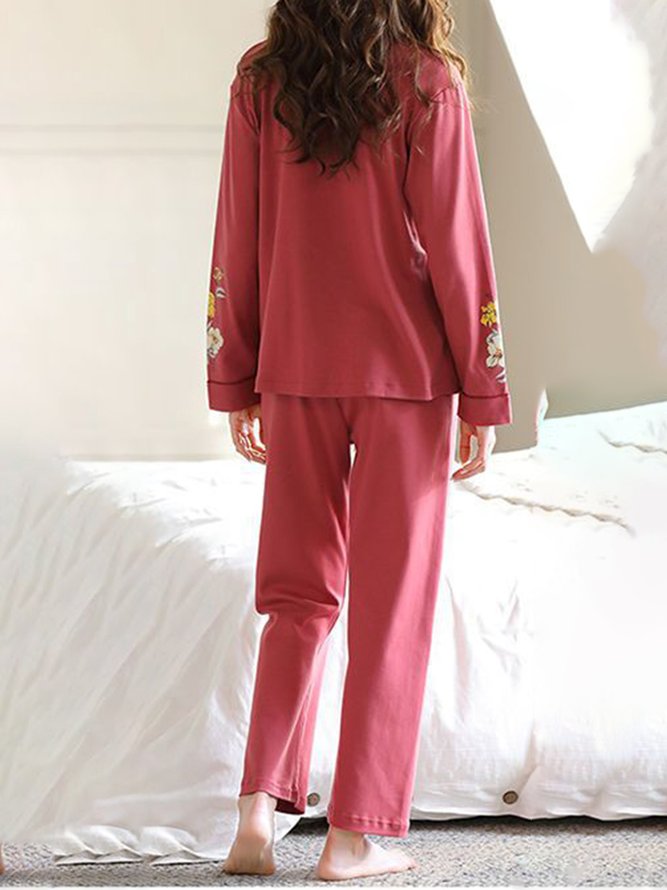 Schalkragen Weit Baumwolle Normale Ärmel Elegant Pyjama Set