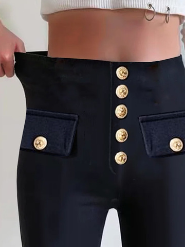 Unifarben Jersey Lässig Schnalle Legging