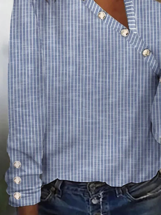 Geknöpft Lässig Asymmetrisch Weit T-Shirt Langarmshirt