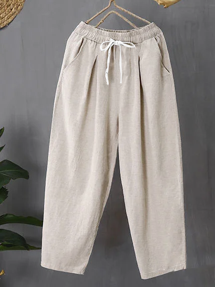 Lässig Unifarben Weit Baumwolle Hose