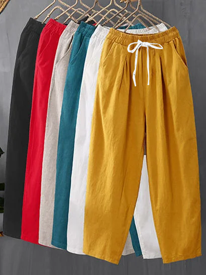 Lässig Unifarben Weit Baumwolle Hose