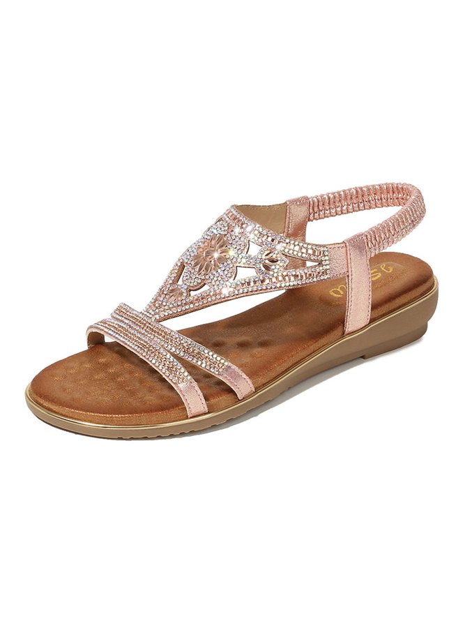 Geblümt Strass Cut-Out Keilsandalette
