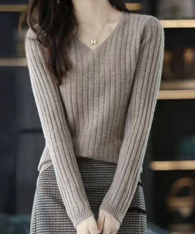 Lässig Unifarben Langarm V-Ausschnitt Pullover