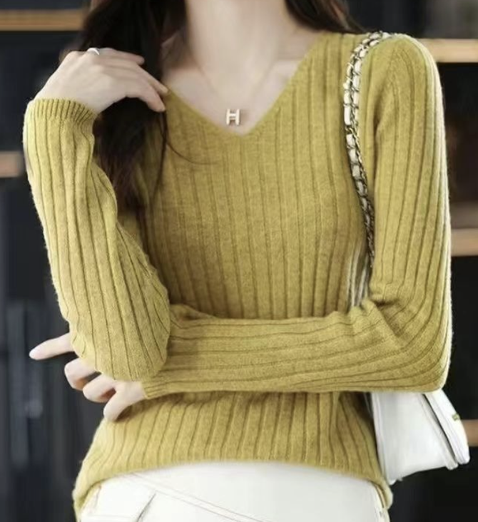 Lässig Unifarben Langarm V-Ausschnitt Pullover