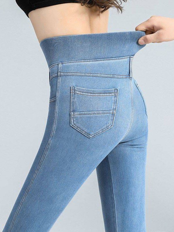 Fest Unifarben Denim Lässig Jeans