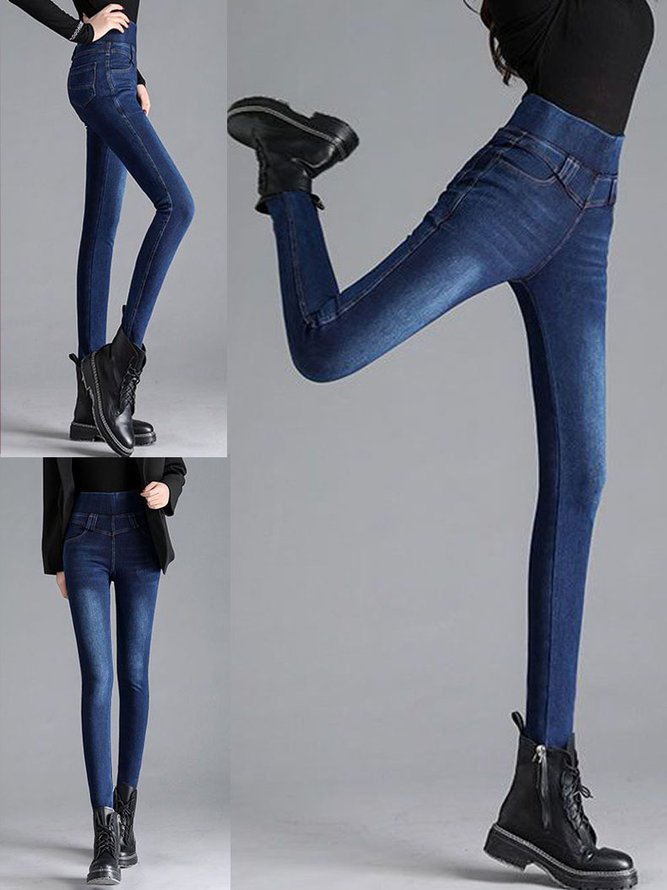 Fest Unifarben Denim Lässig Jeans