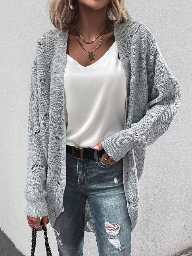 Weit Unifarben Sonstiges Lässig Strickjacke