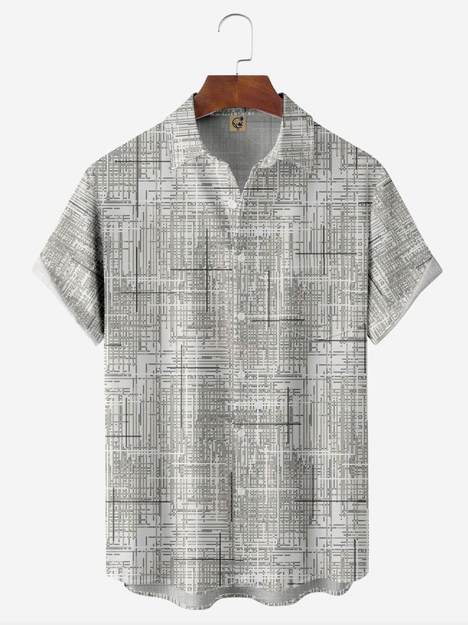 Abstrakt Lässig Sommer Polyester Mikroelastizität Pendeln Knöpfe H-Linie Tasche Patchwork Aloha-Hemden für Herren