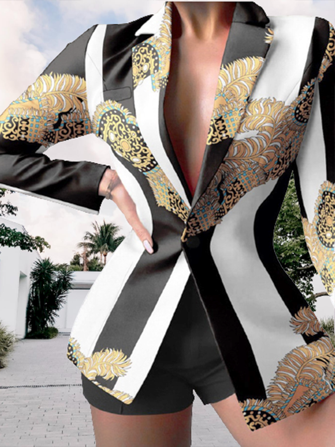Retro Regelmäßige Passform Unifarben Blazer