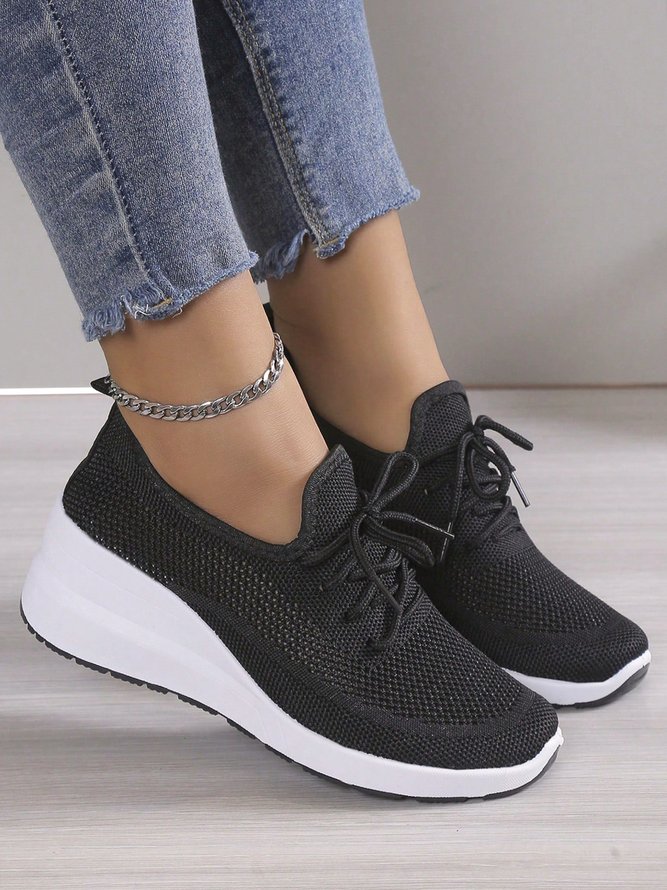 Lässig Schnürung Dekor Atmungsaktiv Flyknit Keilabsatz Slip On Sneakers