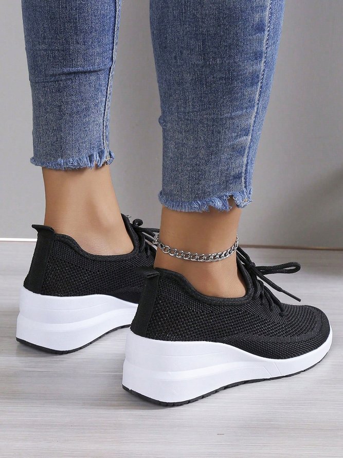 Lässig Schnürung Dekor Atmungsaktiv Flyknit Keilabsatz Slip On Sneakers