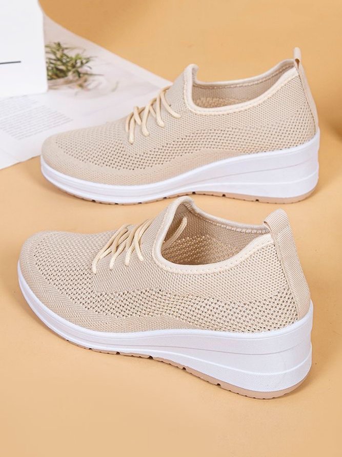 Lässig Schnürung Dekor Atmungsaktiv Flyknit Keilabsatz Slip On Sneakers