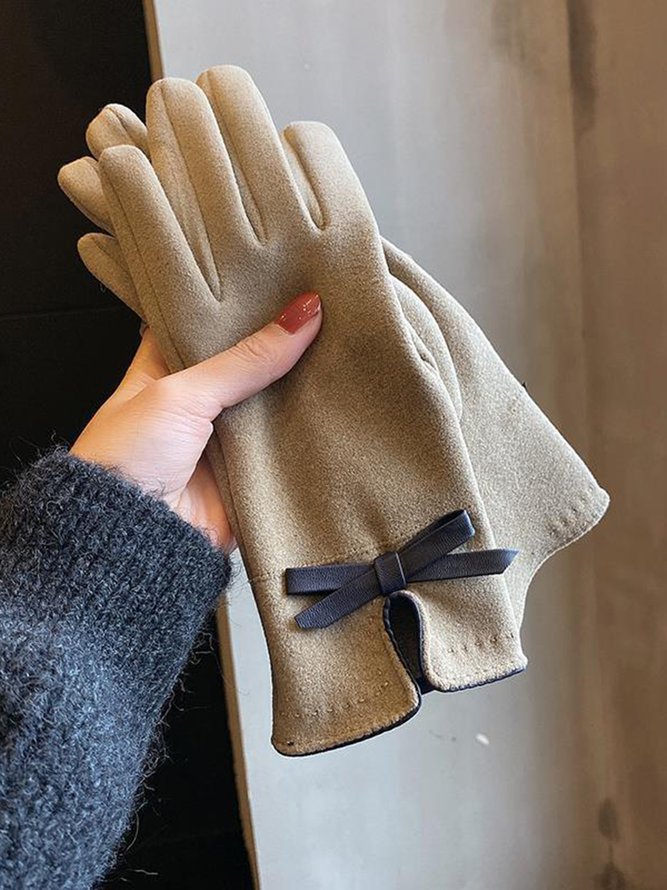 Katze Gesicht Stickerei Schleife Knoten Pelz Revers Warm Elegant Damen Handschuhe