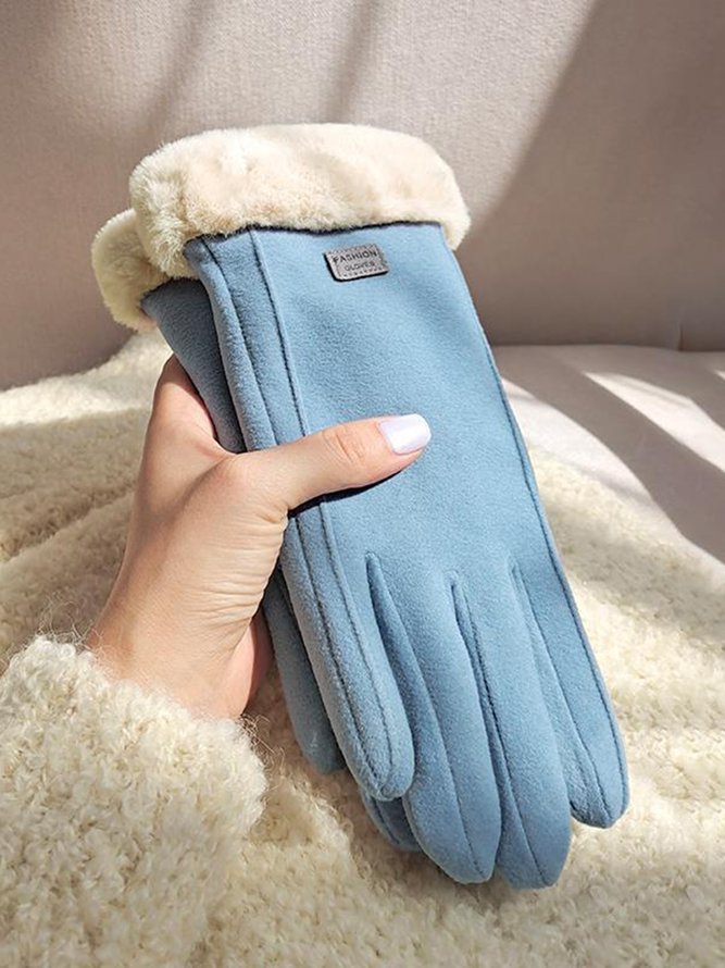 Katze Gesicht Stickerei Schleife Knoten Pelz Revers Warm Elegant Damen Handschuhe