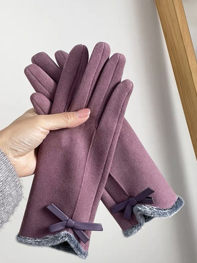 Katze Gesicht Stickerei Schleife Knoten Pelz Revers Warm Elegant Damen Handschuhe