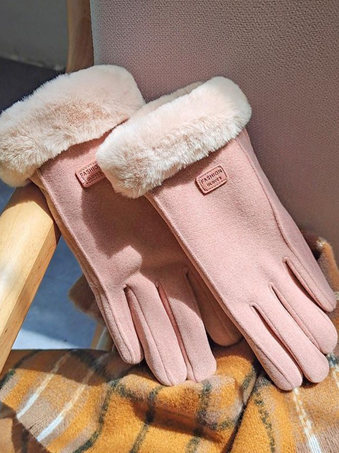 Katze Gesicht Stickerei Schleife Knoten Pelz Revers Warm Elegant Damen Handschuhe