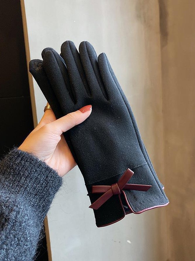 Katze Gesicht Stickerei Schleife Knoten Pelz Revers Warm Elegant Damen Handschuhe