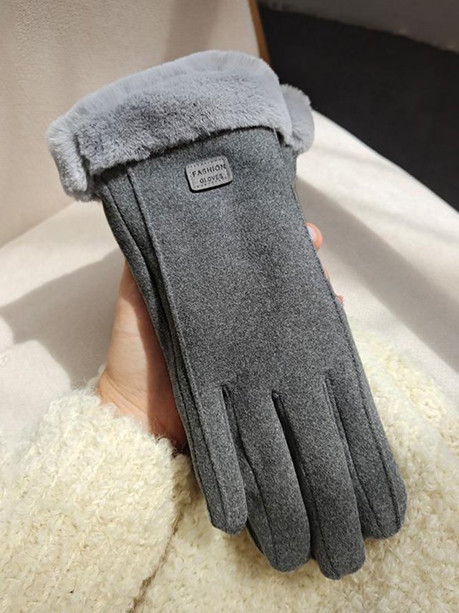 Katze Gesicht Stickerei Schleife Knoten Pelz Revers Warm Elegant Damen Handschuhe