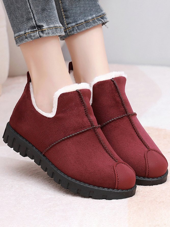 Unifarben Wasserdicht Kunstwildleder Warm Vlies Schneestiefel