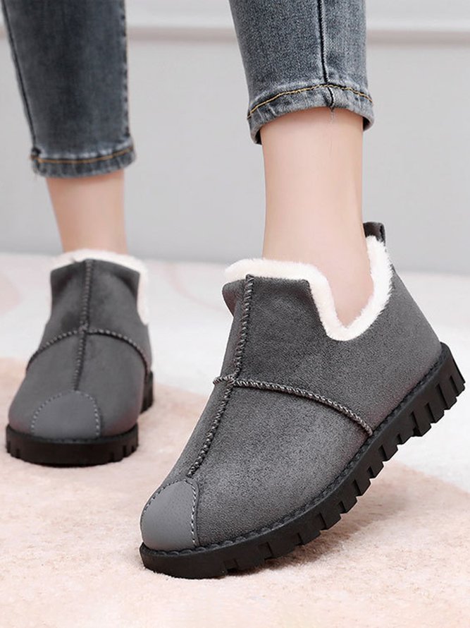 Unifarben Wasserdicht Kunstwildleder Warm Vlies Schneestiefel